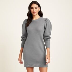 NWT Lily Rose Juniors’ Puff Sleeve Shift Sweater Dress – Size Small – Grey